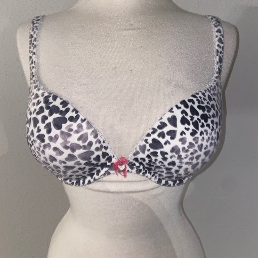 36C white leopard hearts push up bra